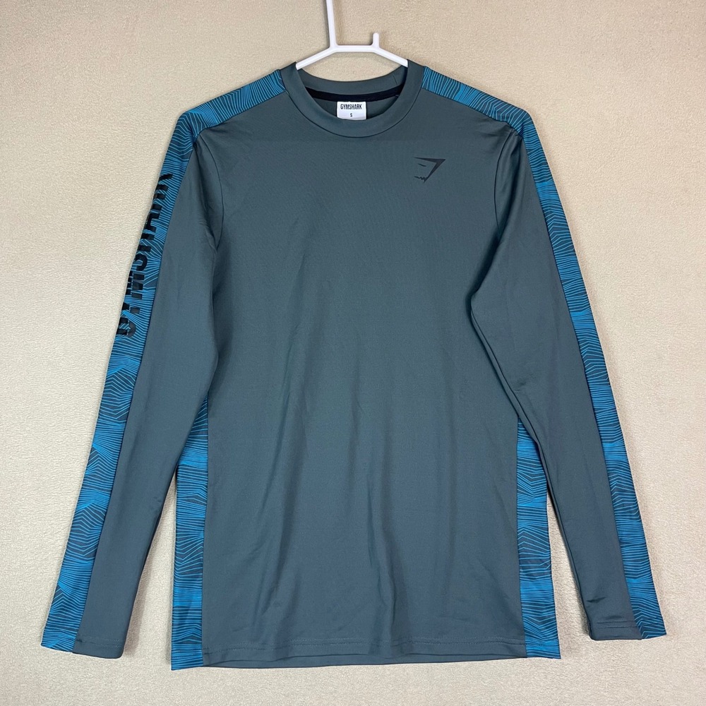 Gymshark Long Sleeve Athletic Performance T-Shirt Men's Small Gray Blue